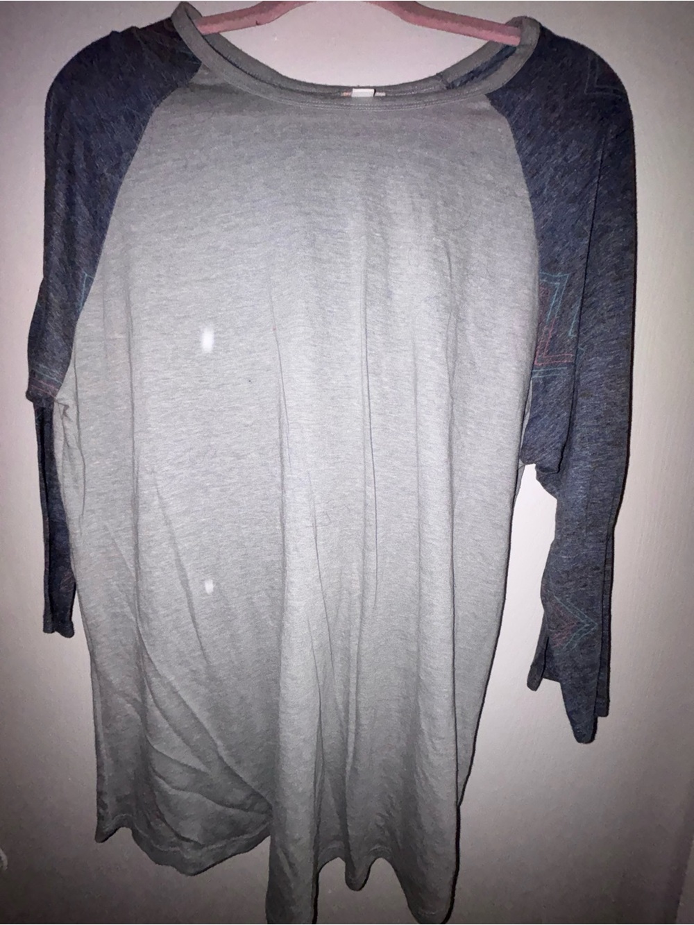 LuLaRoe Light Gray Body with Heather Navy Raglan Sleeves Skirt